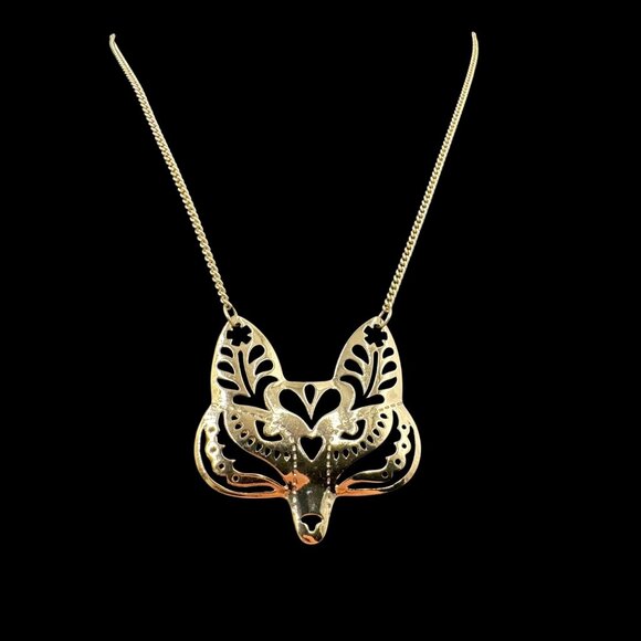 Tibetan Gold Tone Fox Mask Cut Out Bohemian Long Layering Necklace w/34" Chain - Picture 12 of 12
